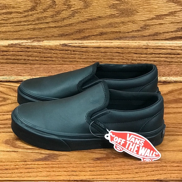 vans slip on black mono leather